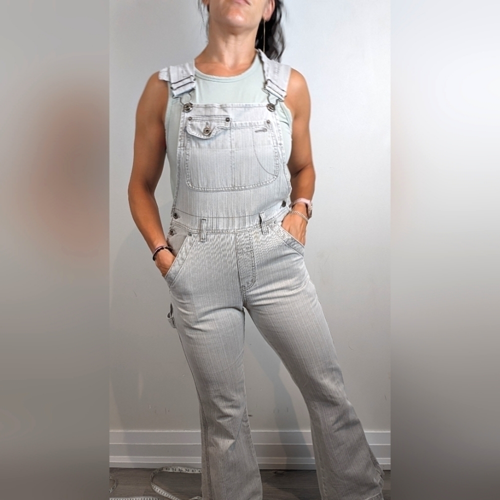 Vintage 90s Silver Jeans Flared Overalls Light Gray